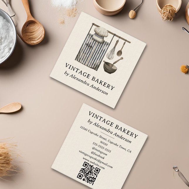 Carte De Visite Carré Illustrations de l'élégant outil de boulangerie Vi (Elegant Vintage Bakery Baking Tool Illustrations Square Business Card)