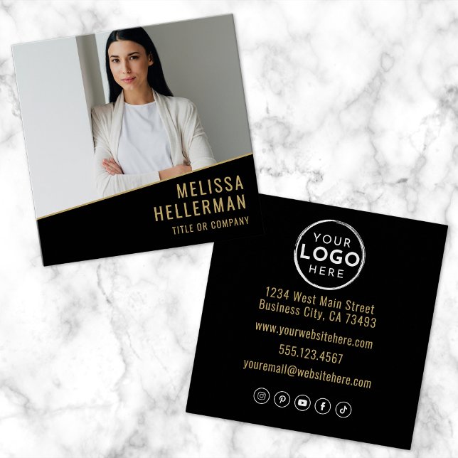 Carte De Visite Carré Immobilier Chic Or Noir (Black Gold Chic Real Estate Square Business Card )