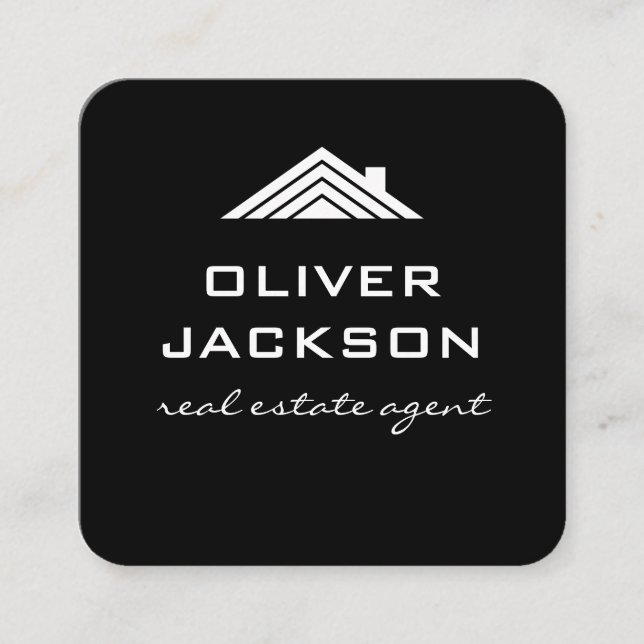 Carte De Visite Carré Immobilier noir | Réalisateur sur le toit (Devant)