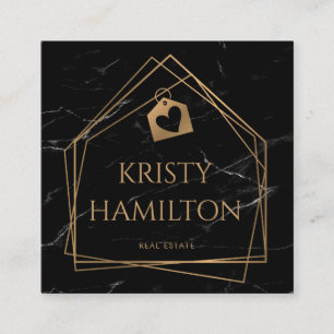 Carte De Visite Carré immobilier professionnel maison courtier or