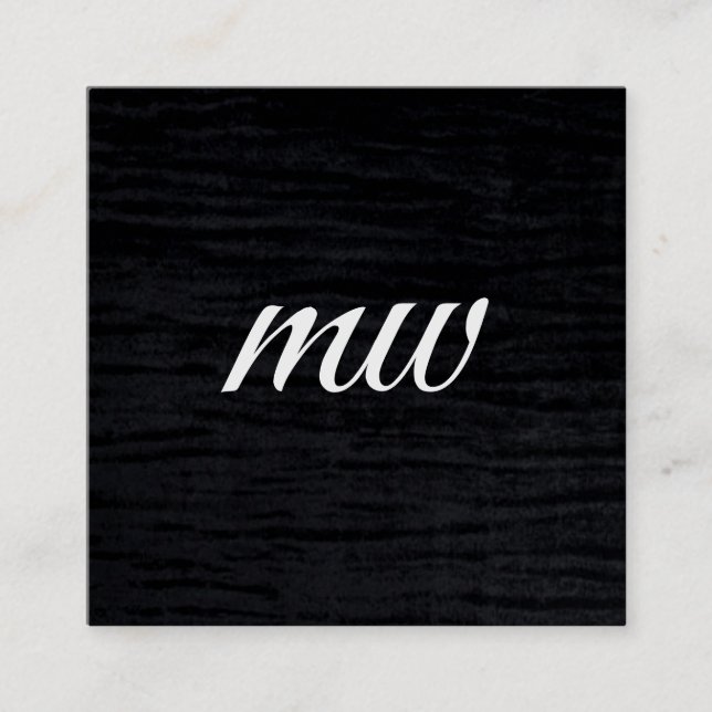 Carte De Visite Carré Impression noire Faux Velvet avec Monogramme (Devant)
