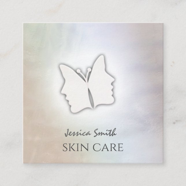 Carte De Visite Carré Impressionnant chic fille face papillon holographi (Devant)