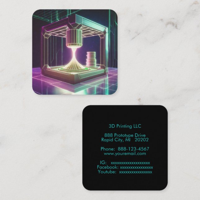 Carte De Visite Carré imprimante 3D (Devant / Derrière)