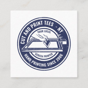 Carte De Visite Carré Imprimante vintage bleu marine cercle blanc