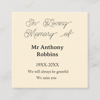 Carte De Visite Carré In Loving memory of name funeral memory keepsake