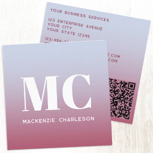 Carte De Visite Carré Initiales Monogrammes modernes QR Code rose Blu Gr