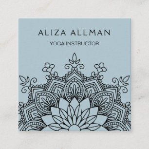 Carte De Visite Carré Instructeur bleu en pastel de yoga de mandala