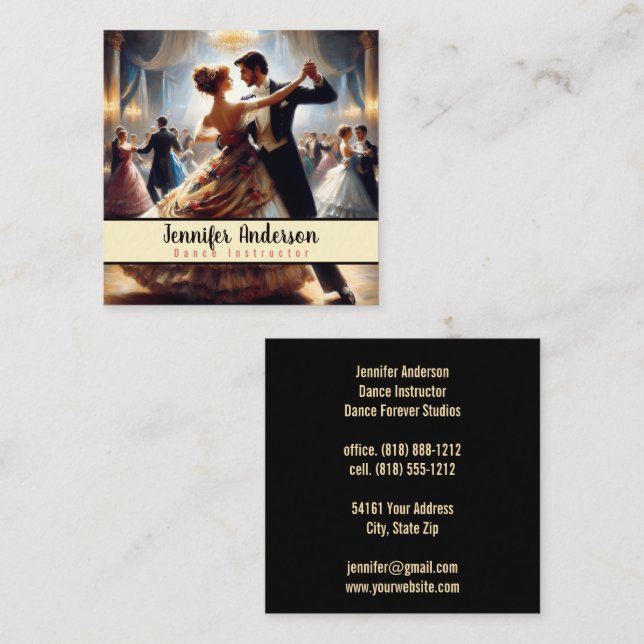 Carte De Visite Carré Instructeur Danse Couples Danse (Devant / Derrière)