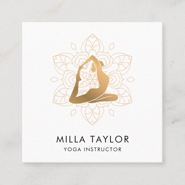 Carte De Visite Carré Instructeur de fitness Yoga Instructeur, Pose de Y (Devant)