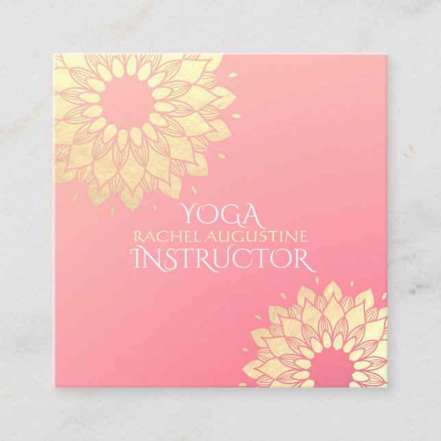 Carte De Visite Carré Instructeur de méditation Yoga Gold Floral Mandala (Devant)