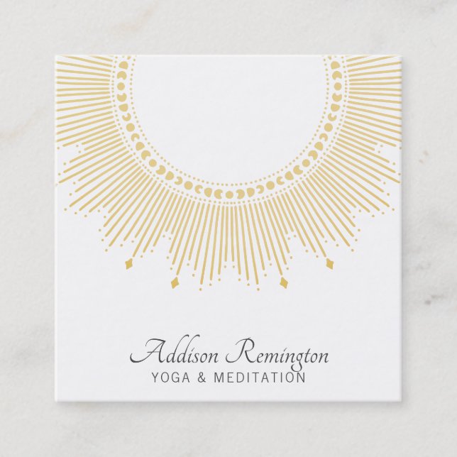 Carte De Visite Carré Instructeur de méditation Yoga Gold Sun Mandala (Devant)