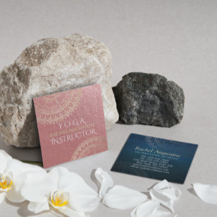 Carte De Visite Carré Instructeur de méditation Yoga Pink Gold Foil Mand