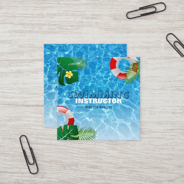 Carte De Visite Carré Instructeur de natation (Devant/Arrière en situation)