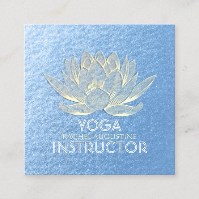 Carte De Visite Carré Instructeur de Reiki de méditation Lotus d'or bleu (Devant)