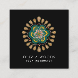Carte De Visite Carré Instructeur de Yoga Boho Floral Mandala