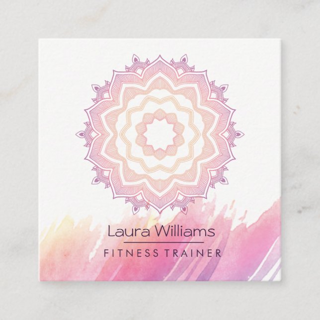 Carte De Visite Carré Instructeur de yoga de Lotus de rose d'aquarelle (Devant)