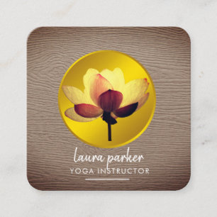 Carte De Visite Carré Instructeur de Yoga de Lotus d'or Bois rustique