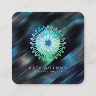 Carte De Visite Carré Instructeur de yoga Lotus Fleur Aquarelle Blue Bea