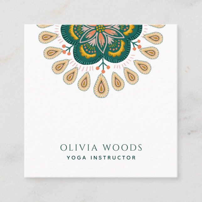 Carte De Visite Carré Instructeur de Yoga Mandala (Devant)