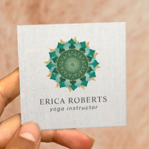 Carte De Visite Carré Instructeur de yoga Mandala Fleur Vintage lin