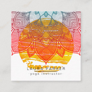 Carte De Visite Carré Instructeur jaune rouge de yoga de mandala de
