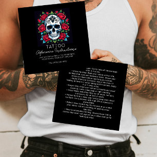 Carte De Visite Carré Instructions de suivi de tatouage de crâne de rose