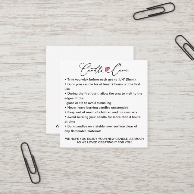 Carte De Visite Carré Instructions simples pour l'entretien des bougies  (Devant/Arrière en situation)