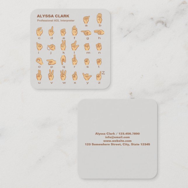 Carte De Visite Carré Interprète ASL (Devant / Derrière)