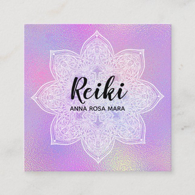 Carte De Visite Carré *~* Iridescendant White Mandala Pastel Lavender (Devant)