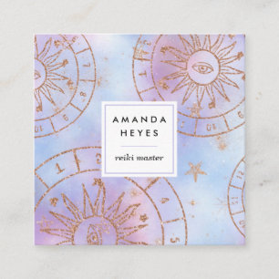 Carte De Visite Carré Iridescente Sun Reiki Master Chakra Energy Healeur