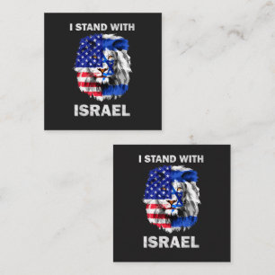 Carte De Visite Carré Israël et drapeau USA Lion _ Je suis avec Israël