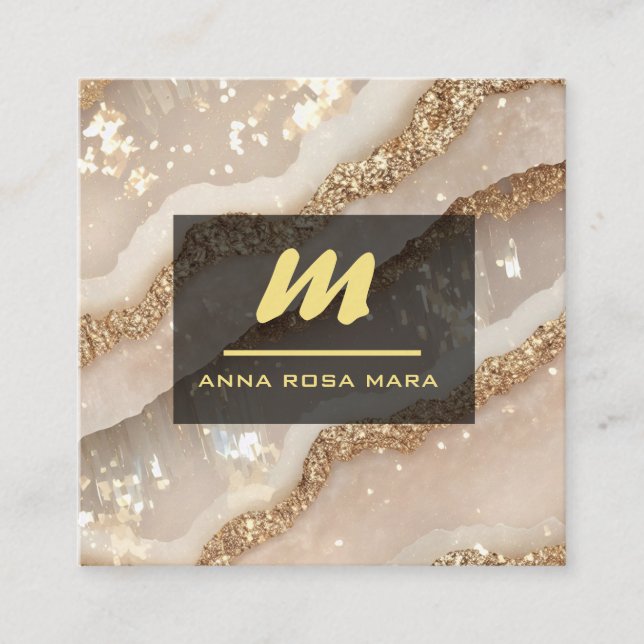 Carte De Visite Carré *~* ivoire QR Agate Black Gold Parties scintillant (Devant)