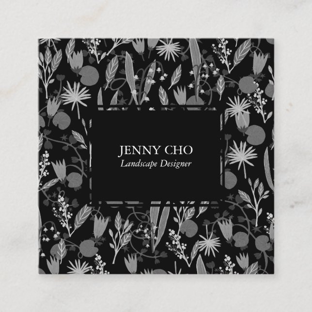 Carte De Visite Carré Jardin de nuit Botanique Floral Plante Moderne Chi (Devant)