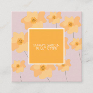 Carte De Visite Carré Jardin Floral Pavot Jaune Plante rose