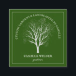 Carte De Visite Carré Jardinage Arbre paysager<br><div class="desc">Carte de visite de jardinier carré artistique avec une silhouette d'arbre blanc avec typographie incurvée sur un arrière - plan vert.</div>