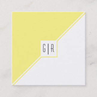 Carte De Visite Carré Jaune clair, triangles blancs et monogramme modern