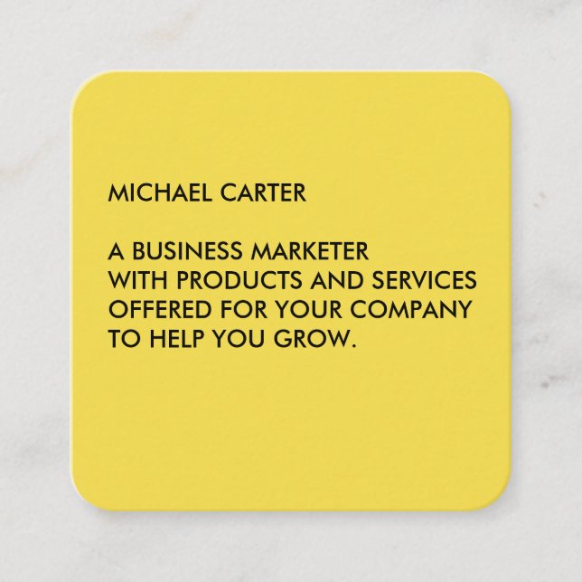 Carte De Visite Carré Jaune minimaliste (Devant)