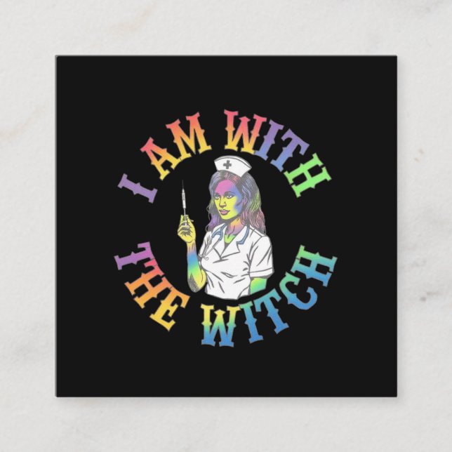 Carte De Visite Carré Je suis avec la sorcière - Halloween Éffrayant et  (Devant)