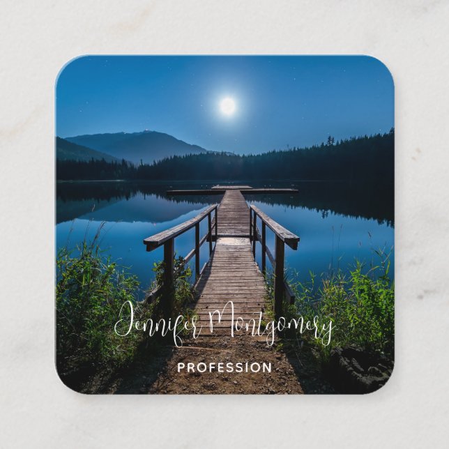 Carte De Visite Carré Jetée de nuit sous une Pleine lune (Devant)