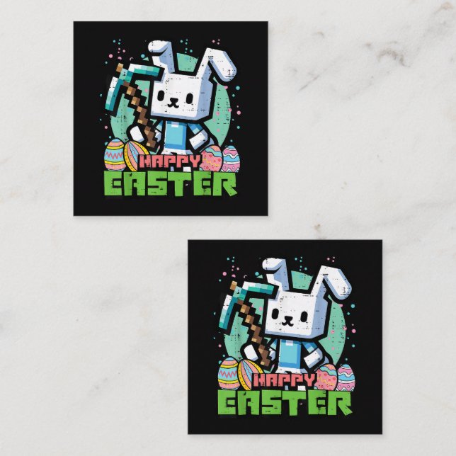 Carte De Visite Carré Jeu de pixels de lapin de Pâques heureux  (Devant / Derrière)
