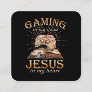 Carte De Visite Carré Jeux vidéo dans mes veines, Jésus dans mon cœur