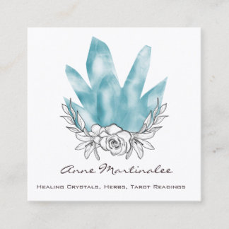 Carte De Visite Carré Joli Doodle Floral Crystals Bleus