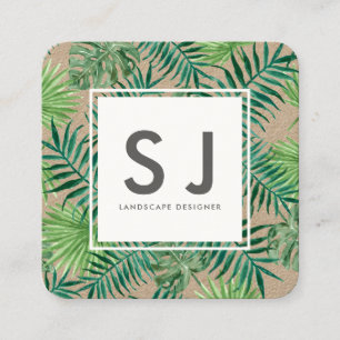 Carte De Visite Carré Joli Feuille Flower Botanical Designer