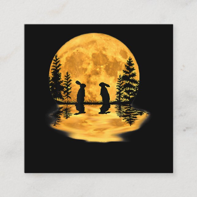 Carte De Visite Carré Joli Lapin Lapin Lapin Le Ciel Nocturne De La Lune (Devant)