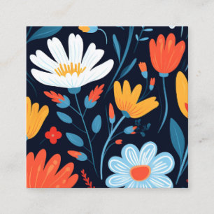 Carte De Visite Carré Joli modèle floral noir féminin