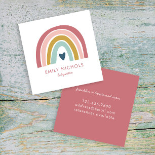 Carte De Visite Carré Joli Rainbow Pink Navy Mustard Boho Babysitter