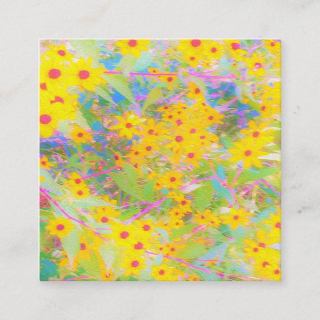 Carte De Visite Carré Jolie Fleurs Jaunes et Rouges avec Turquoise (Devant)