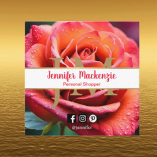 Carte De Visite Carré Jolie rose rose et pêche générée par l'IA