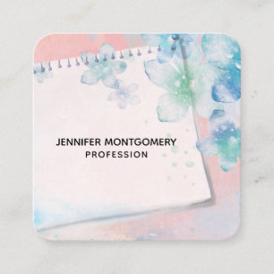 Carte De Visite Carré Jolies fleurs bleues sur Arrière - plan rose