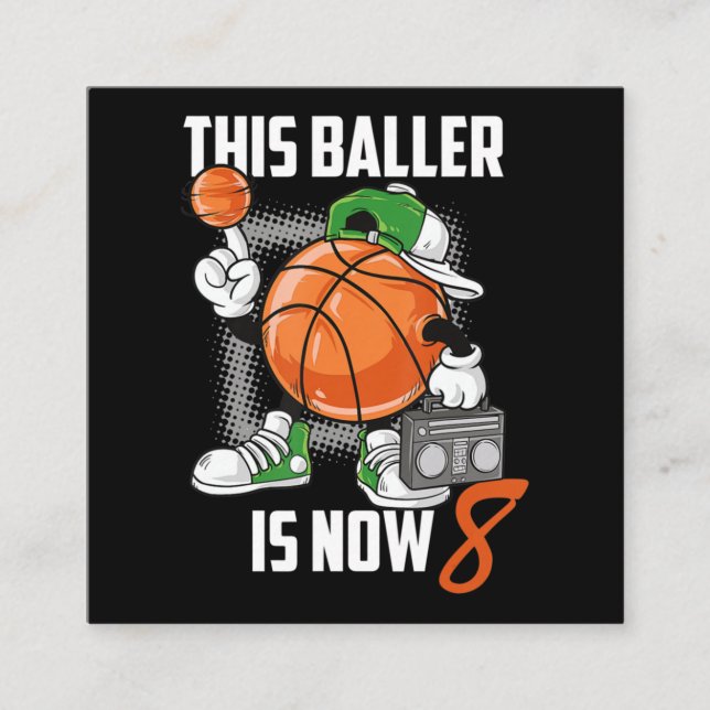 Carte De Visite Carré Joueur de basket-ball du 8e anniversaire Funny 8 a (Devant)